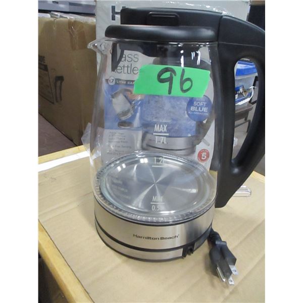 FREIGHT DAMAGE (AS IS):  HAMILTON BEACH 1.7 L ELECTRIC GLASS KETTLE