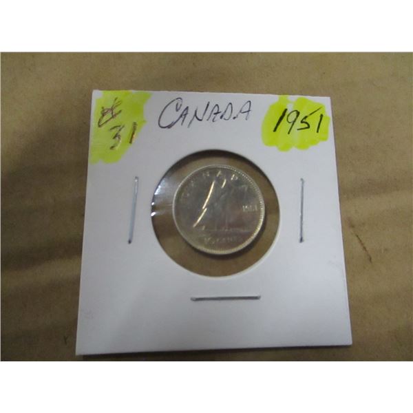 1951 AU CANADA KING GEORGE VI SILVER DIME