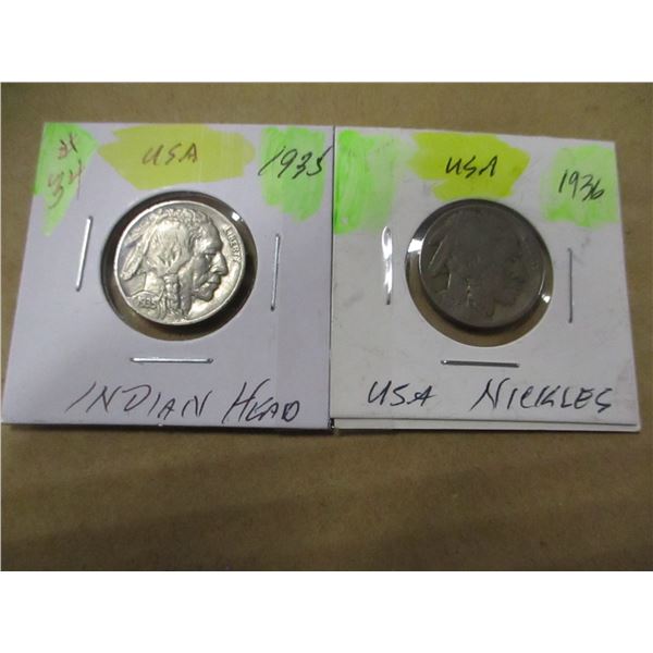 1935 & 1936 USA INDIAN HEAD NICKELS