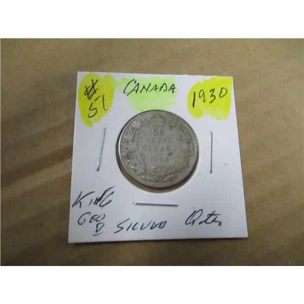 1930 CANADA KING GEORGE V SILVER QUARTER