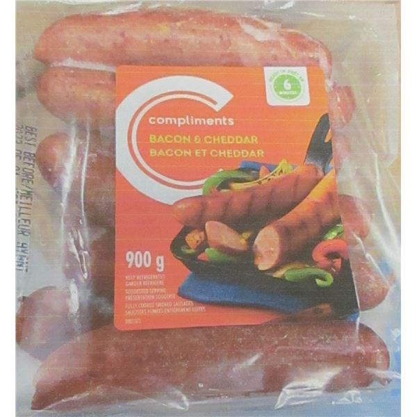 FROZEN:  COMPLIMENTS BACON CHEDDAR SAUSAGE (900G)