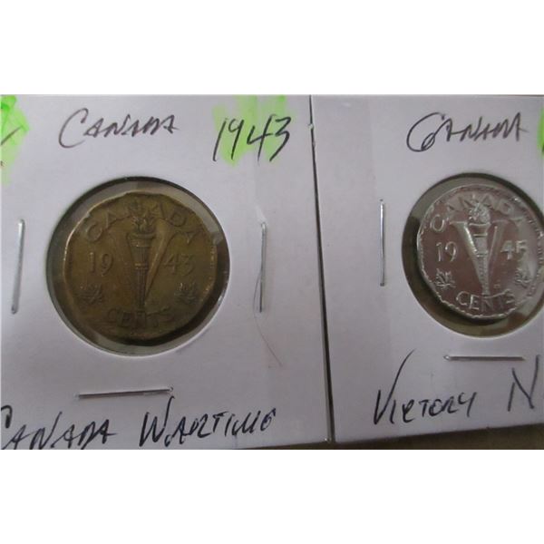 1943 - 1945 CANADA WAR TIME VICTORY NICKELS