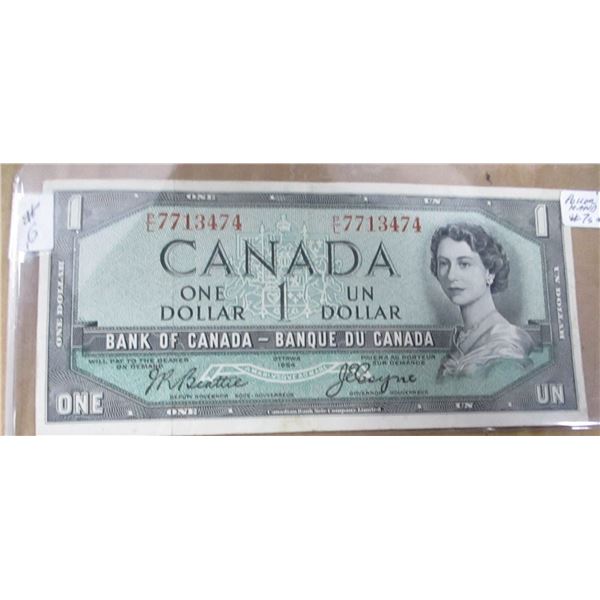 1954 POKER HAND (7'S & 4'S) SERIAL NUMBER CANADA $1 BILL
