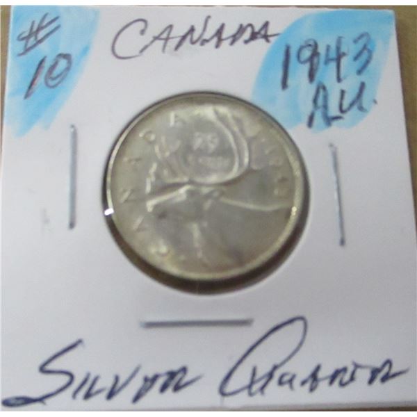 1943 AU CANADA KING GEORGE VI SILVER QUARTER