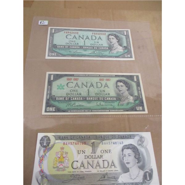 1954, 1967 & 1973 LAST OF CANADA $1 BILLS