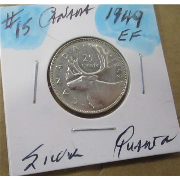 1949 CANADA KING GEORGE VI EF SILVER QUARTER