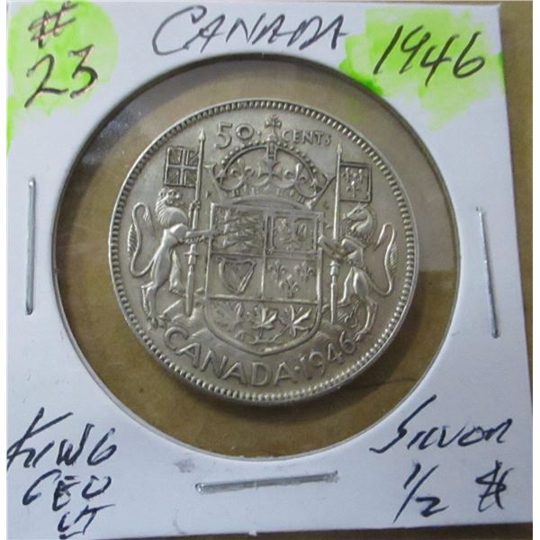 1946 CANADA KING GEORGE VI SILVER HALF DOLLAR