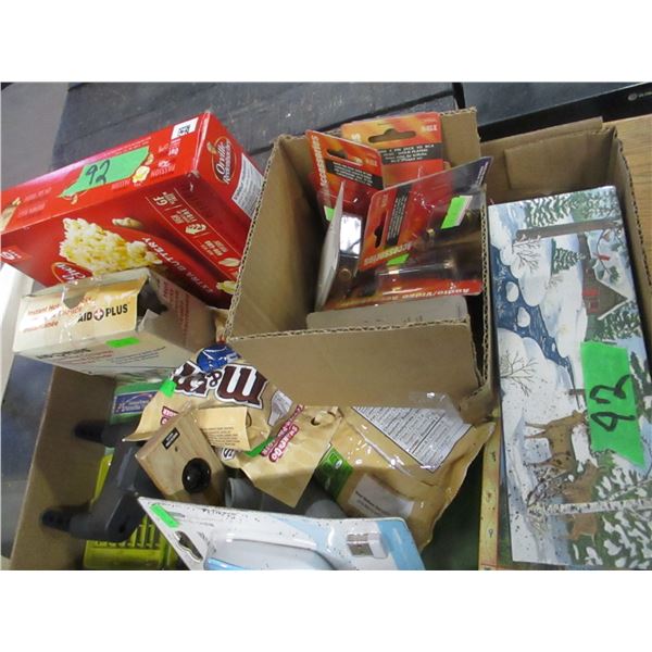 FREIGHT DAMAGE (AS IS):  BOX C/W ASST GROCERIES (POPCORN, M&M'S, ETC)