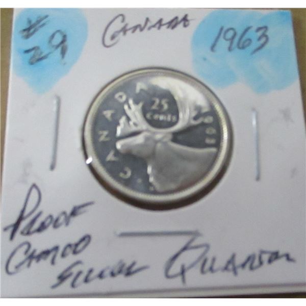 1963 PROOF CAMEO CANADA SILVER QUARTER