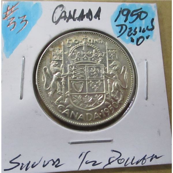 1950 DESIGN "0" CANADA SILVER HALF DOLLAR