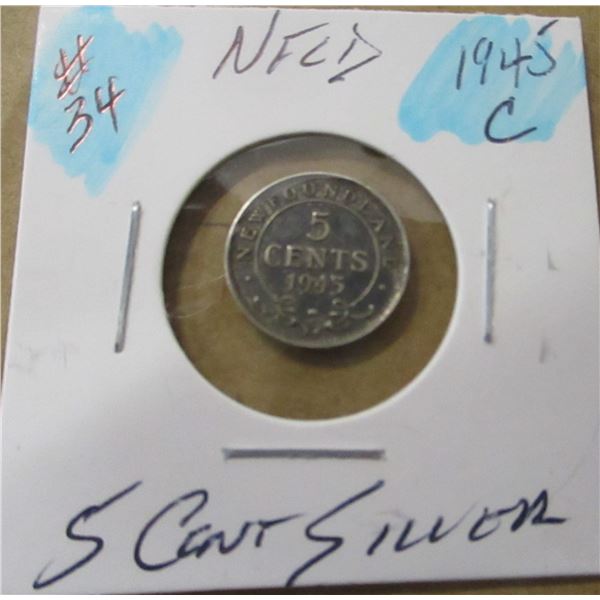1945C NEWFOUNDLAND KING GEORGE VI SILVER 5 CENT