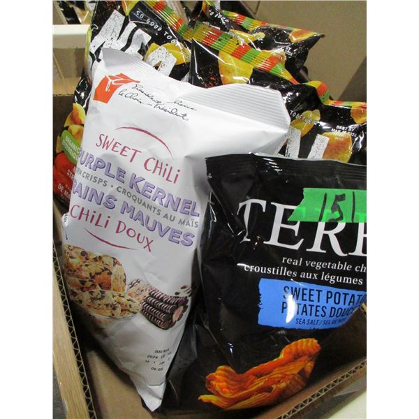 SHELF PULLS (AS IS):  BOX C/W 5 BAGS OF ASSORTED CHIPS