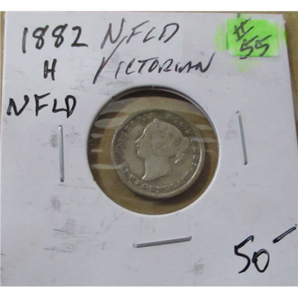 1882H VICTORIAN NEWFOUNDLAND SILVER 5 CENT