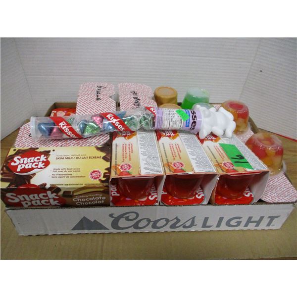 SHELF PULLS (AS IS):  FLAT C/W ASSORTED SNACK PACK PUDDING