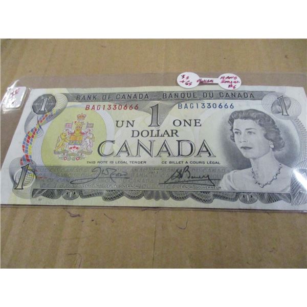 1973 BANK OF CANADA (POKER HAND SERIAL NUMBER) $1 BILL