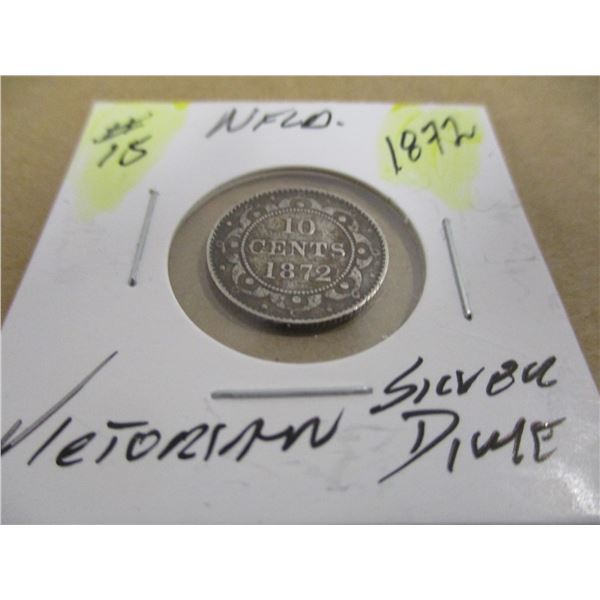 1872 H VICTORIAN NEWFOUNDLAND SILVER DIME