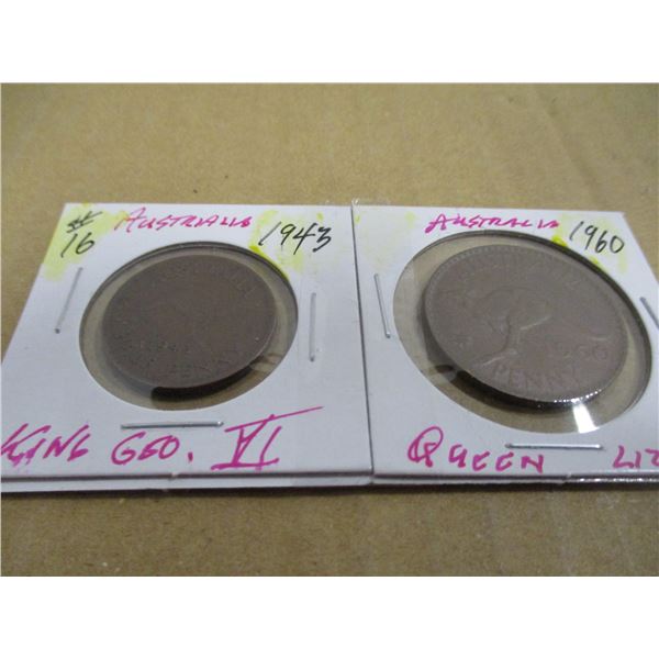 1943 KING GEORGE VI, 1960 QEII AUSTRALIAN PENNY SET