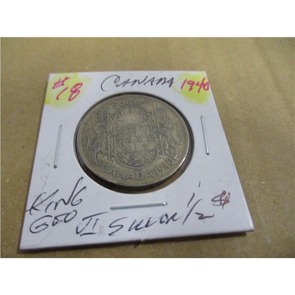 1940 CANADA KING GEORGE VI SILVER HALF DOLLAR