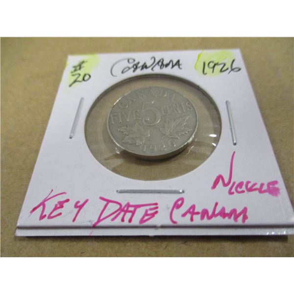 1926 KEY DATE CANADA KING GEORGE V NICKEL