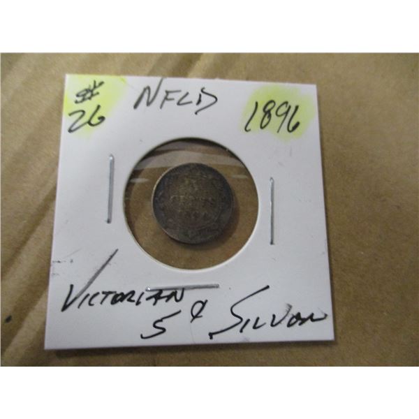 1896 VICTORIAN NEWFOUNDLAND SILVER 5 CENT