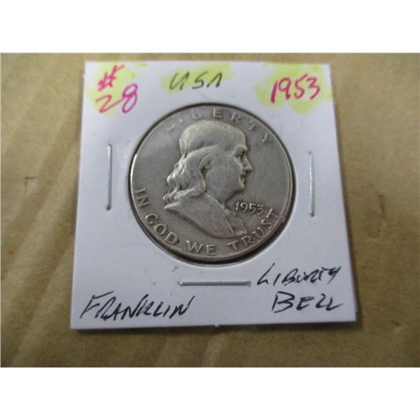 1953 USA FANKLIN LIBERTY BELL SILVER HALF DOLLAR