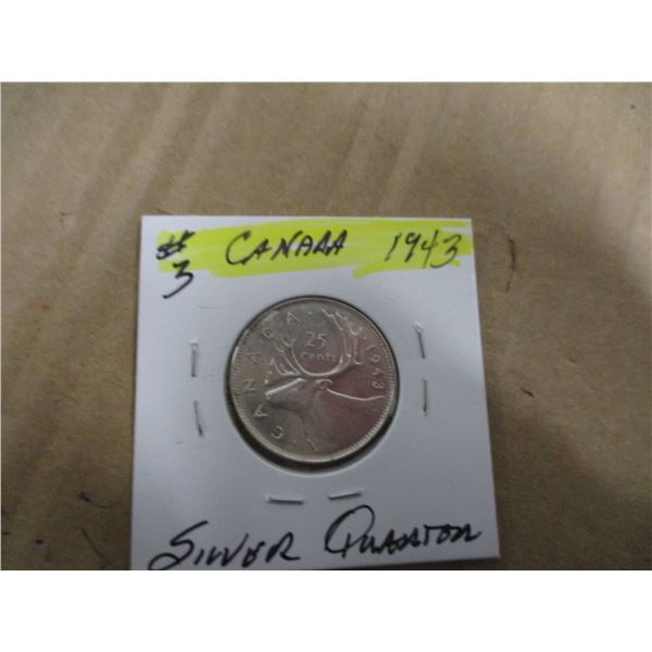 1943 CANADA KING GEORGE VI SILVER QUARTER