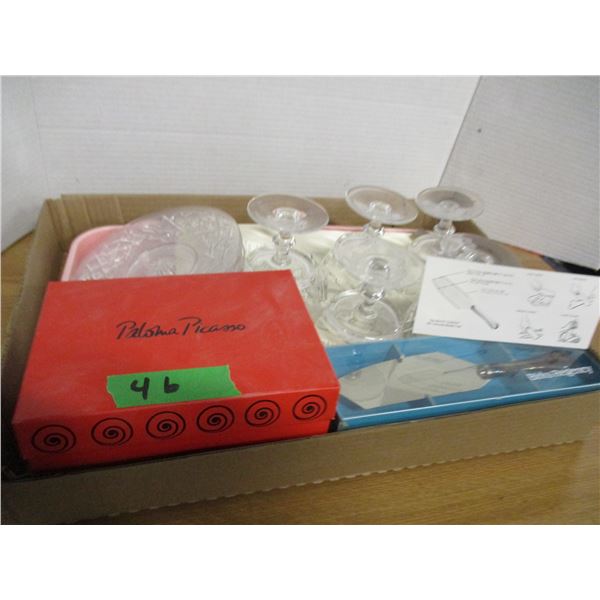 ESTATE:  FLAT C/W DISHWARE, NEW BUTTER KNIFE, ETC
