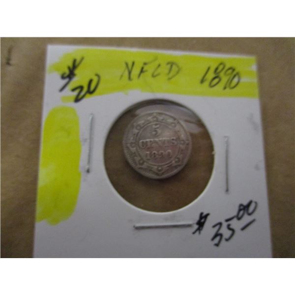 1890 VICTORIAN NEWFOUNDLAND SILVER FIVE CENT