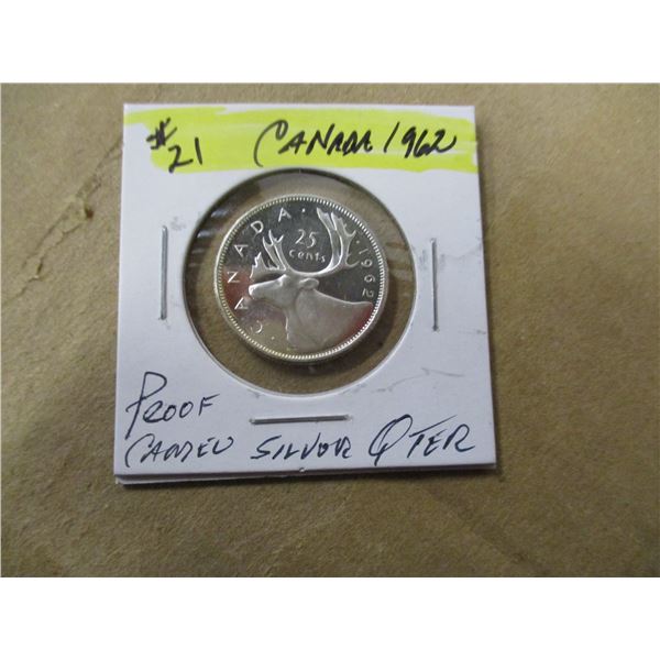 1962 PROOF CAMEO CANADA SILVER QUARTER