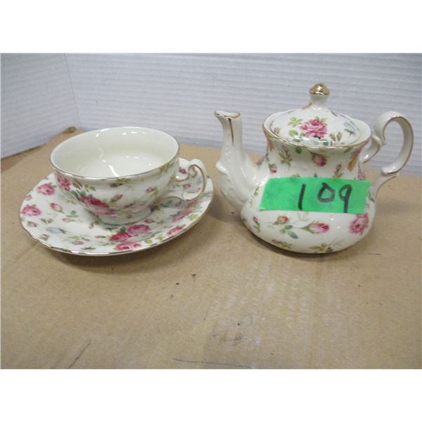ESTATE:  3 PIECE TEA SET (PINK FLOWERS)