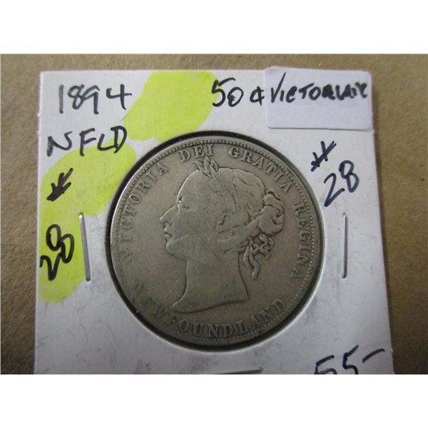 1894 NEWFOUNDLAND VICTORIAN SILVER HALF DOLLAR