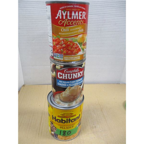 SHELF PULLS (AS IS):  PEA SOUP, CHUNKY CLAM CHOWDER & TOMATO SOUP - 3 CANS