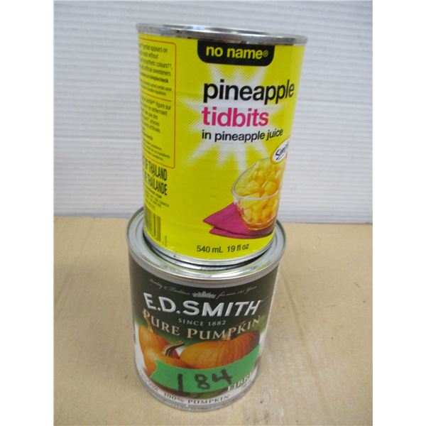 SHELF PULLS (AS IS):  PINEAPPLE TIDBITS & PUMPKIN PIE FILLING - 2 CANS