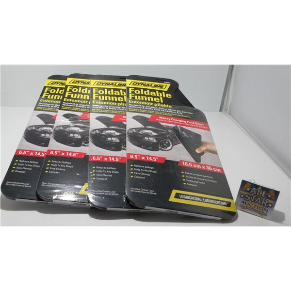 NEW:  4 FOLDABLE FUNNELS (6.5" X 14.5") (MSRP $14.95 EACH)