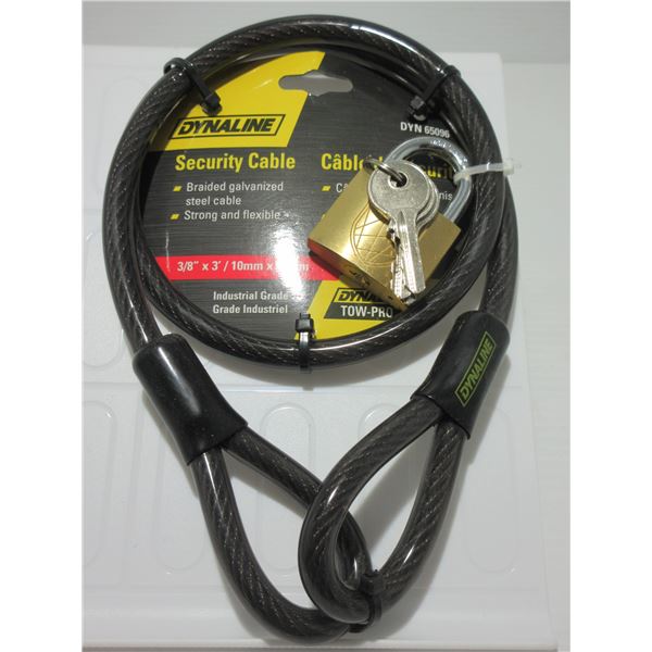 NEW:  3/8" X 3' SECURITY CABLE C/W LOCK & KEYS