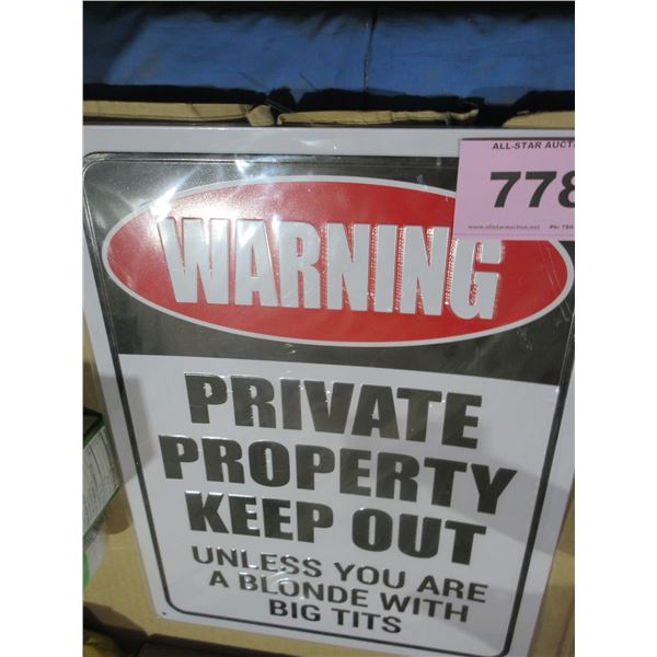 NEW:  METAL "WARNING PRIVATE PROPERTY" SIGN