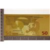 Image 2 : 24KT GOLD FOIL 50 EURO CRISP UNC COLORIZED BILL