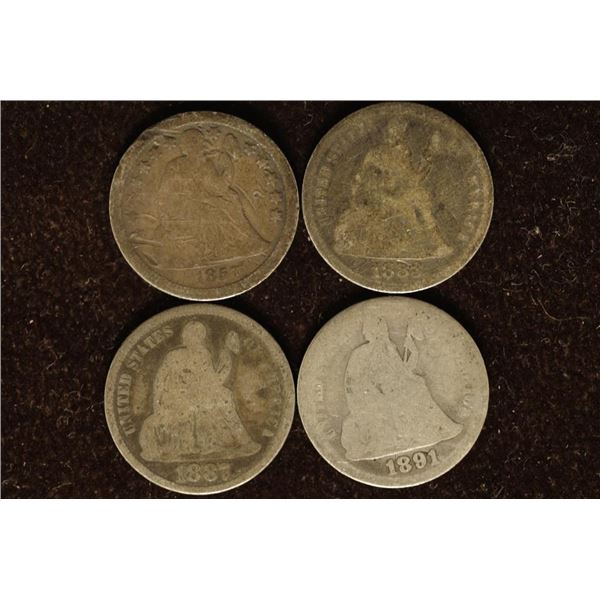 1857, 1883, 1887 & 1891 SILVER SEATED LIB DIMES