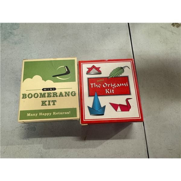 Mini boomerang kit and origami kit