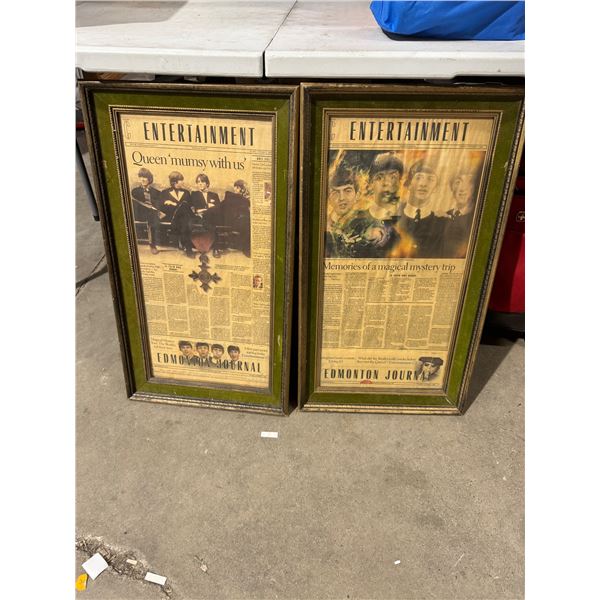 Framed Beatles newspaper clippings