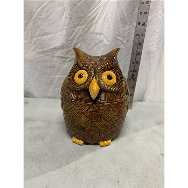 Brown ceramic owl cookie jar