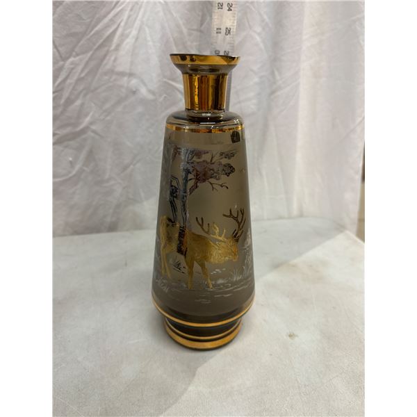 Bohemian glass vase with gold stags- vintage