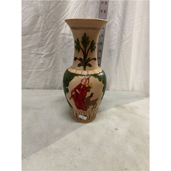 Hand painted vase with red figures & trees