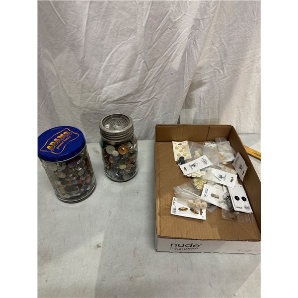 Vintage buttons and gem jar with glass lid