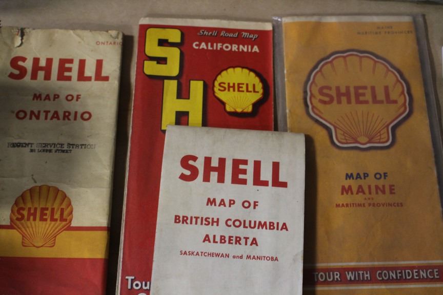 Vintage Shell maps and table top display