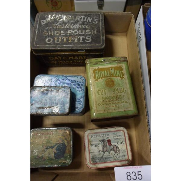 Vintage tobacco tins, shoe polish tin