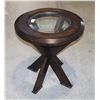 Image 1 : ROUND WOOD WITH GLASS TOP SIDE TABLE