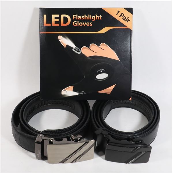 TWO MENS ADJUSTABLE BELTS SOLD WITH NEW LED