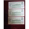 Image 2 : (3) 1973 Canada Uncirculated $1 Bills with Sequential Serial Numbers ;