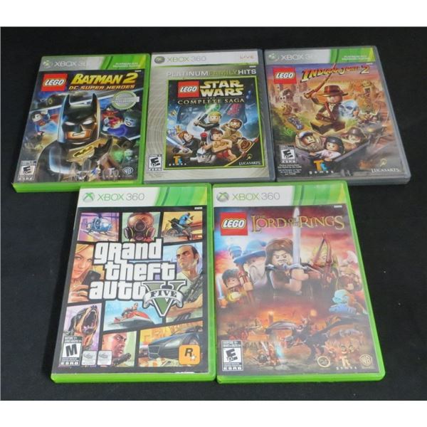 Lot Of 5 XBOX 360 Games Lego Batman 2, Lego star Wars, Lego Indiana Jones 2, GTA5 &